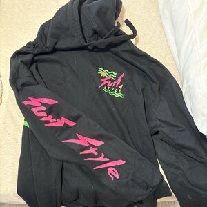 Surf Style Black Hoodie with Neon Accents